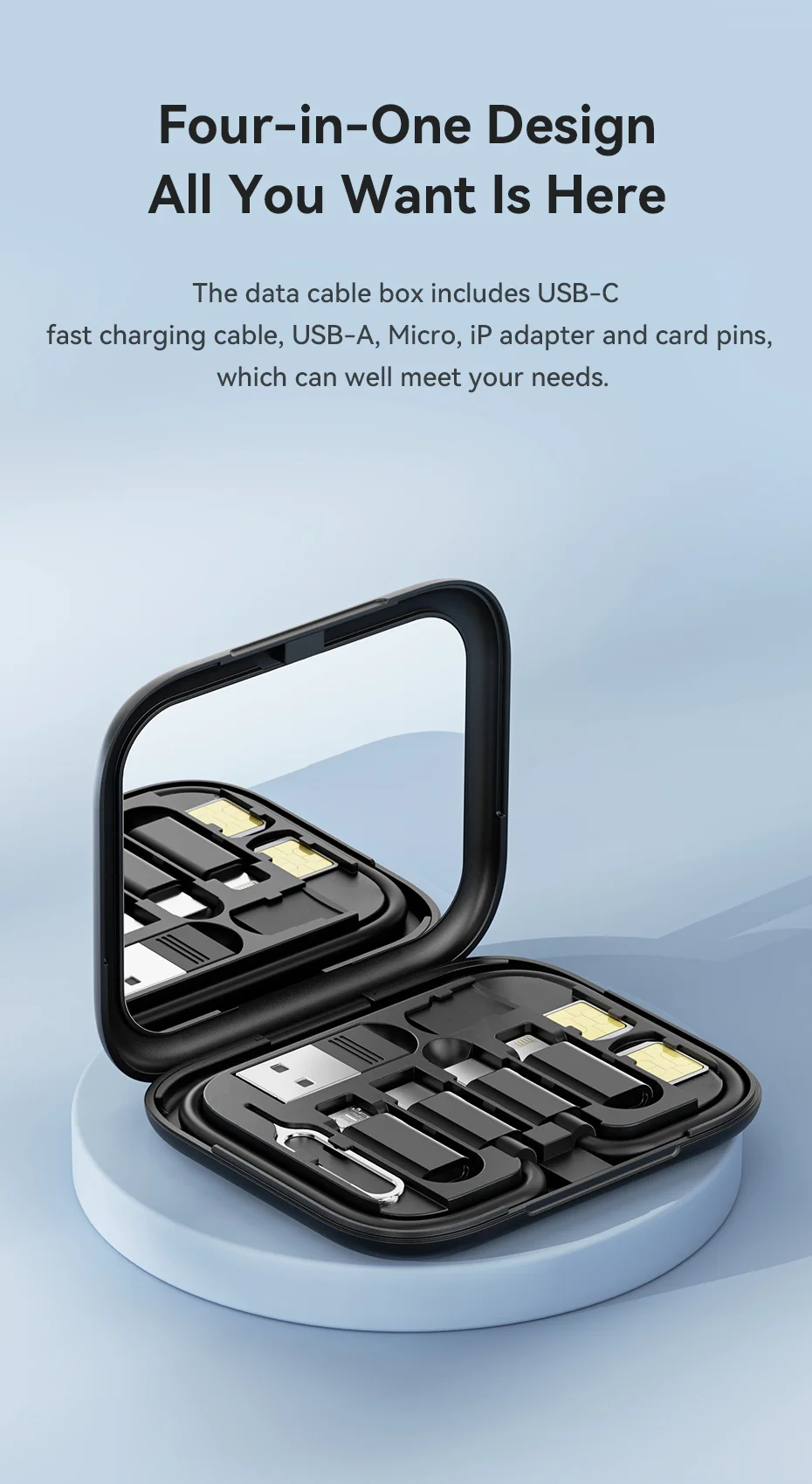 60W USB Type C To USB C Cable 4 In 1 Mini Data Cable Set Storage Box Fast Charging Charger Mobile Phone Holder For Xiaomi Huawei