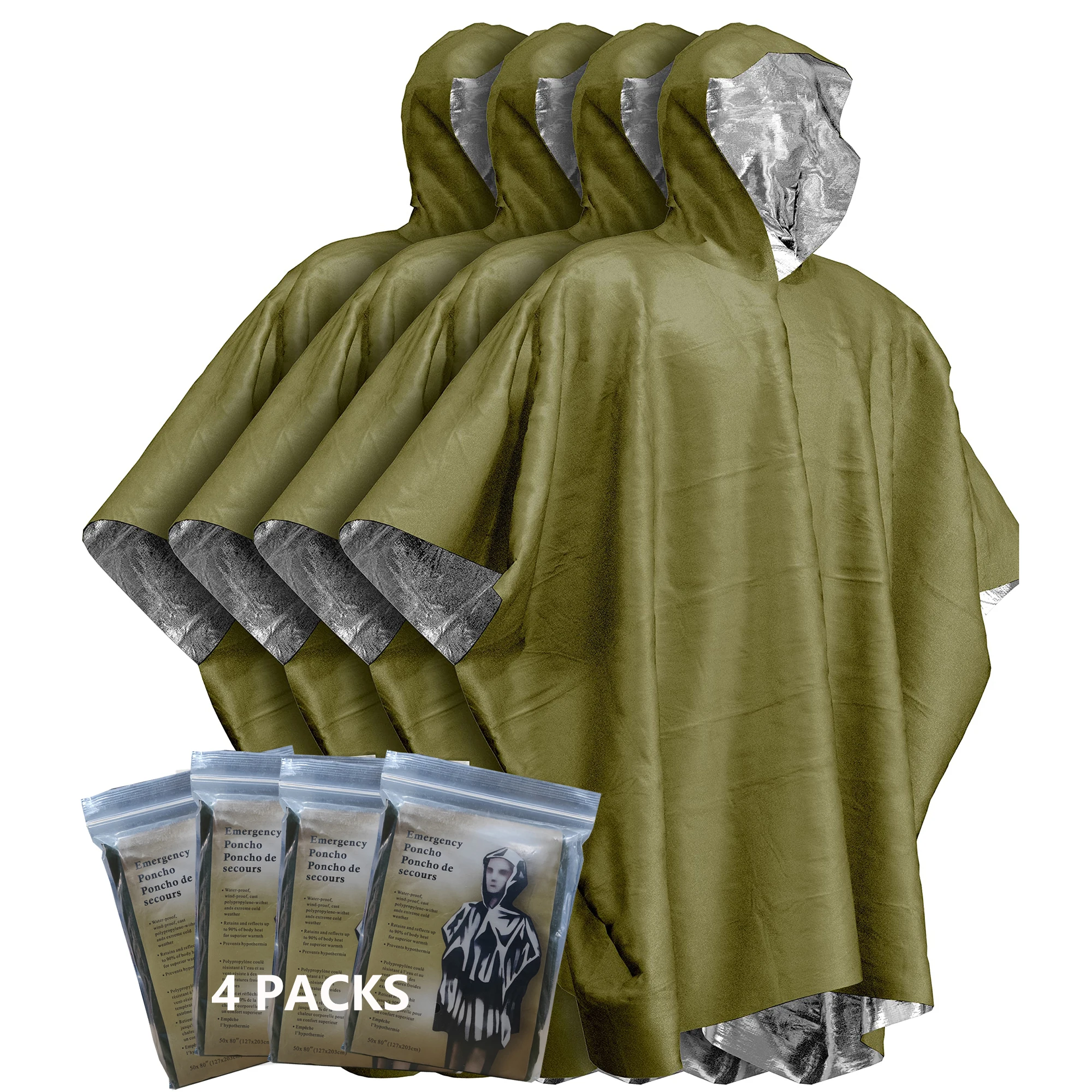 Poncho de pluie d'urgence à capuche en PE, imperméable et chaud, avec doublure en aluminium, couverture de survie pour le camping 9