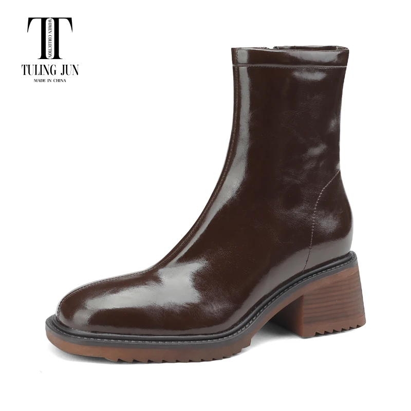 

TULING JUN 2023 Winter Elegant Famale Round Head Solid Color Concise Zip Ankle Boots High Heels Shoes For Womens T-KA315M