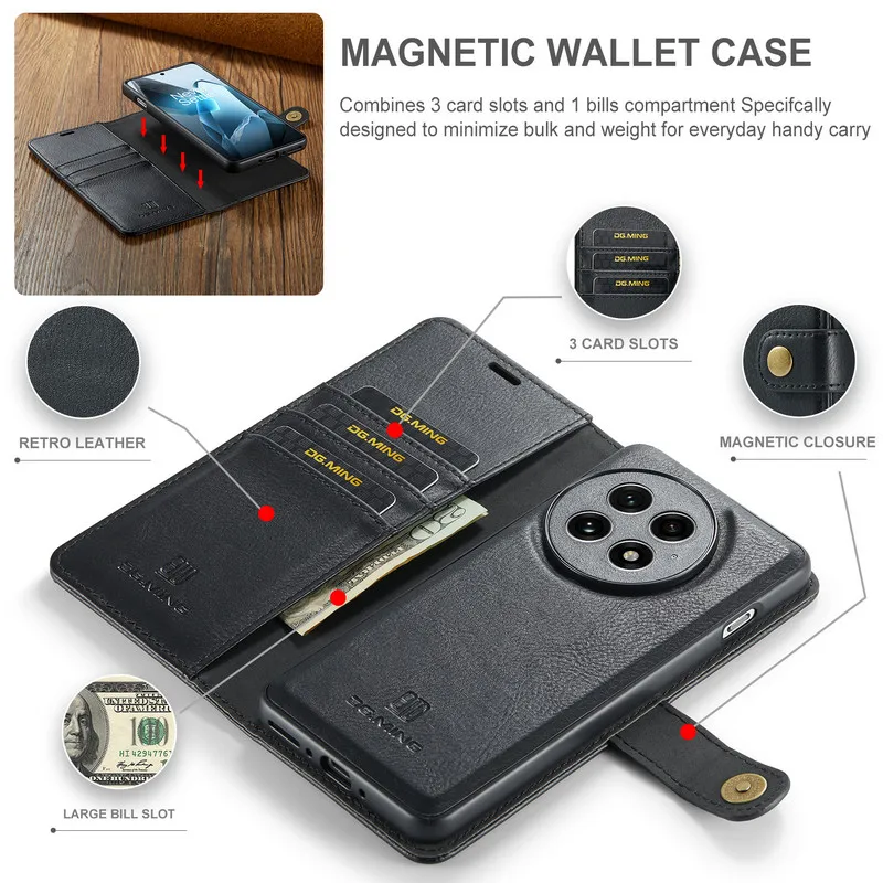 Premium 2-in-1 Detachable Leather Wallet Case - Luxury Magnetic Flip Cover, Shockproof Design