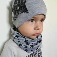Spring Autumn 2PCS Baby Beanie Hat Scarf Stars Print Warm Toddler Hat Scarf for Girls and Boys Infant Hats Set Kids Skull Caps 3
