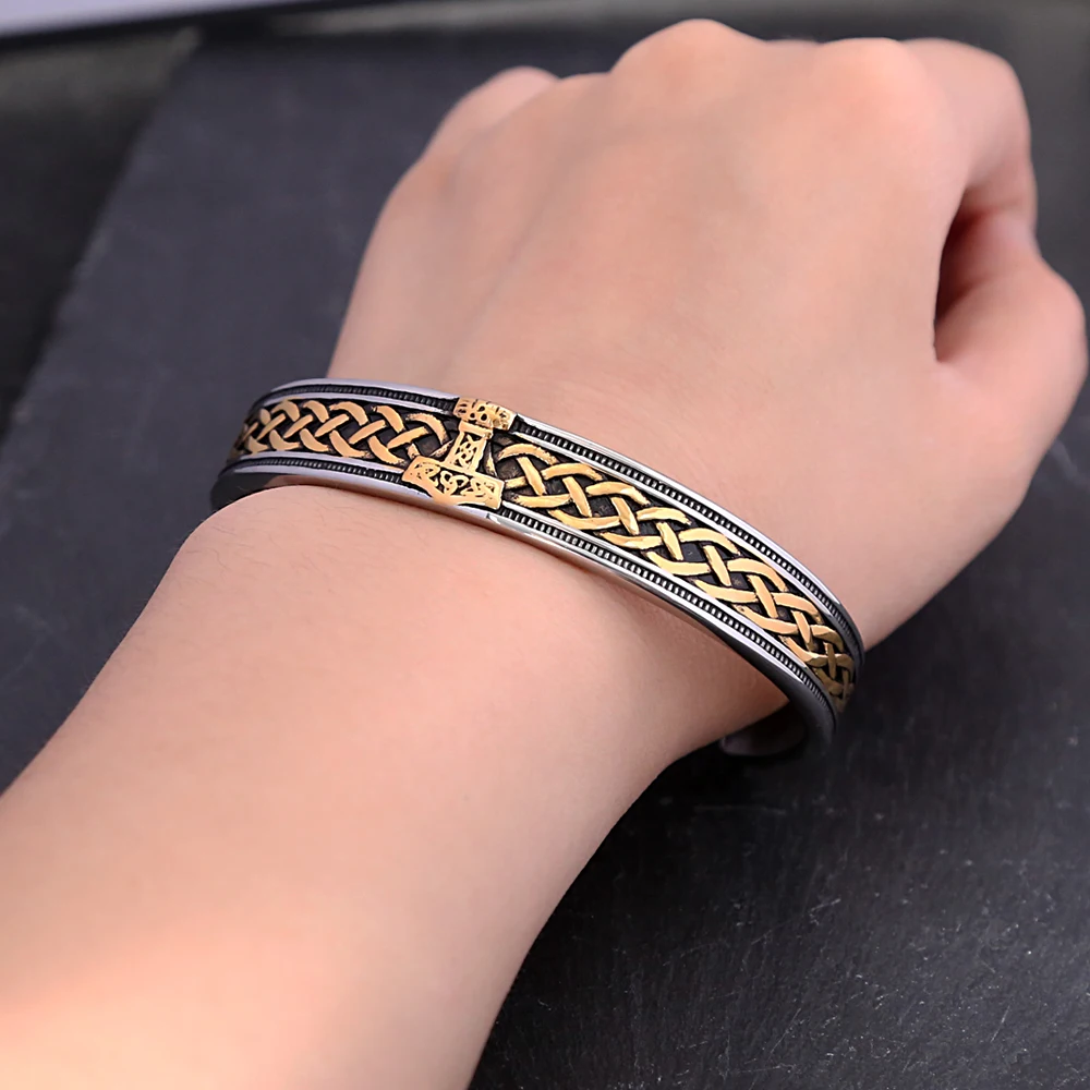 Fashion Retro Nordic Viking Thor's Hammer Bracelet Stainless Steel Open Bracelets For Men and Women