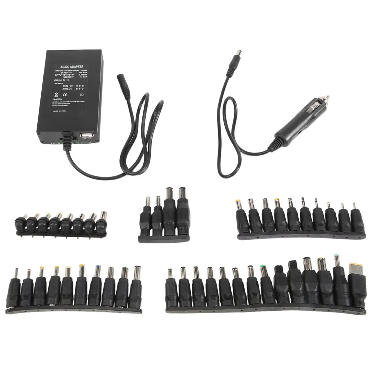 (ABGQ) 범용 12V-24V AC 전원 어댑터 조정 가능한 자동차 홈 충전기 USB12V 전원 공급 장치 100W 5A 노트북(38개 DC 커넥터 포함)