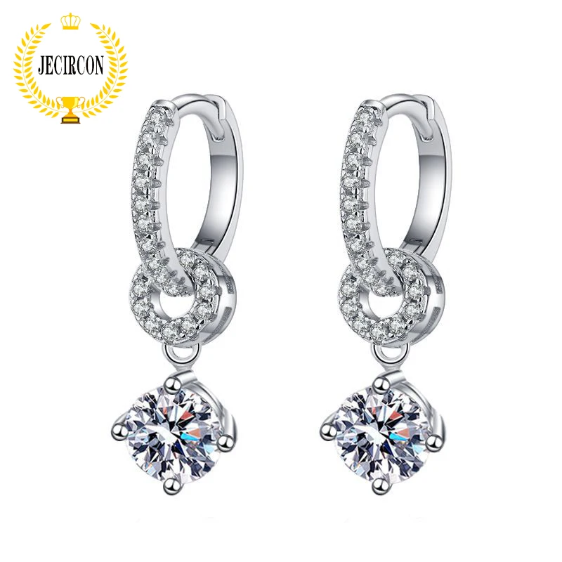 

JECIRCON 925 Sterling Silver Moissanite Drop Earrings for Women Korean Version 0.5ct Round Diamond Ear Pendants Platinum Quality