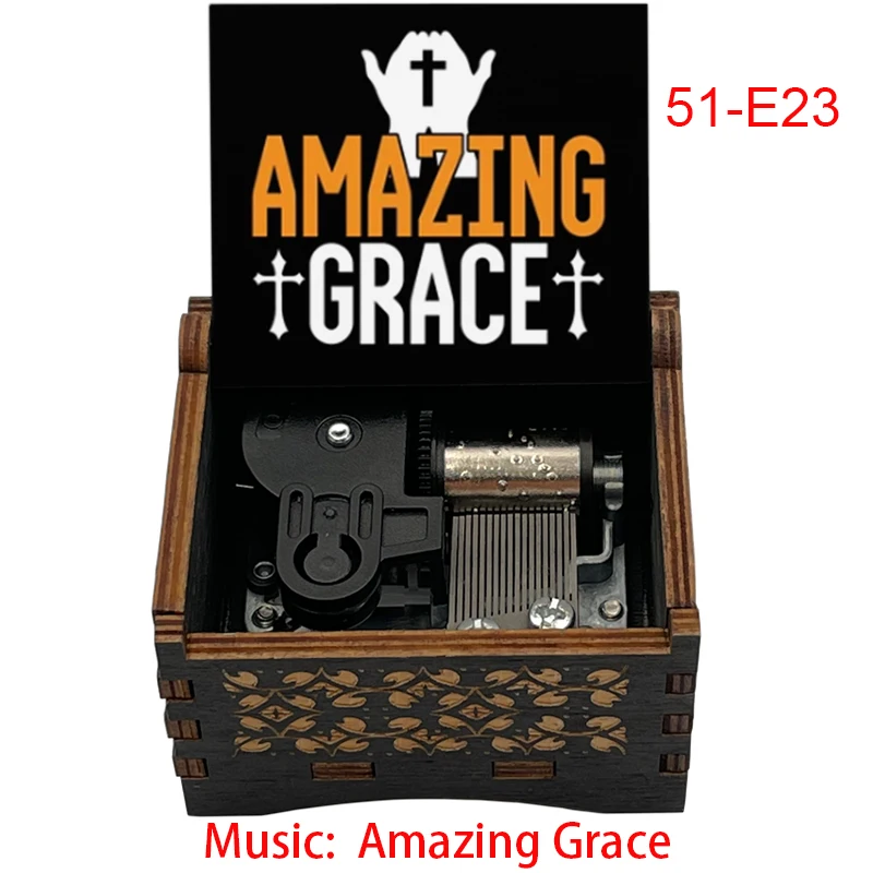Wooden Amazing Grace Mechanical Music Box Inspiring Family Christian Holiday Church Festival Handmade Gift DIY Cute Decoration