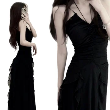 Design Style Small Black Dress Women's Summer Waist Wrap Show Thin Super y2k formal occasion vestidos 2023 women dress 1