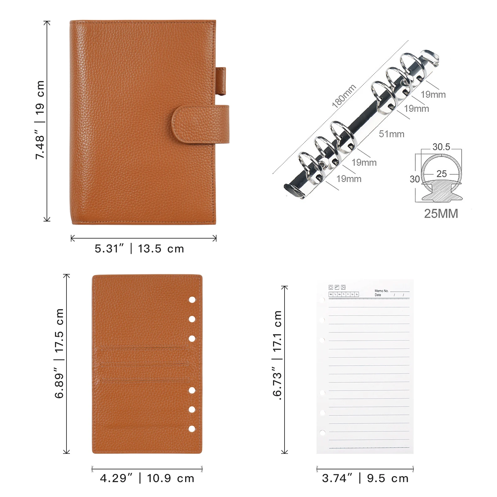 Moterm Regular 2.0 Series Personal Size Rings Planner Genuine Cowhide Pebbled Grain Notebook Organizer Journey Sketchbook Diary 2