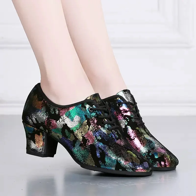 Colorful Natural leather Latin Dance Shoes Ventilation Teacher Shoes With Soft Square Dance Shoes Sneakers Ballroom Dancing 2