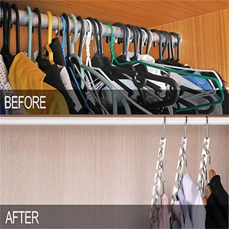 6 Hole Stainless Steel Hanger Multifunctional Space Saving Metal Hangers Magical Hook Clothing Wardrobe Organize Holder