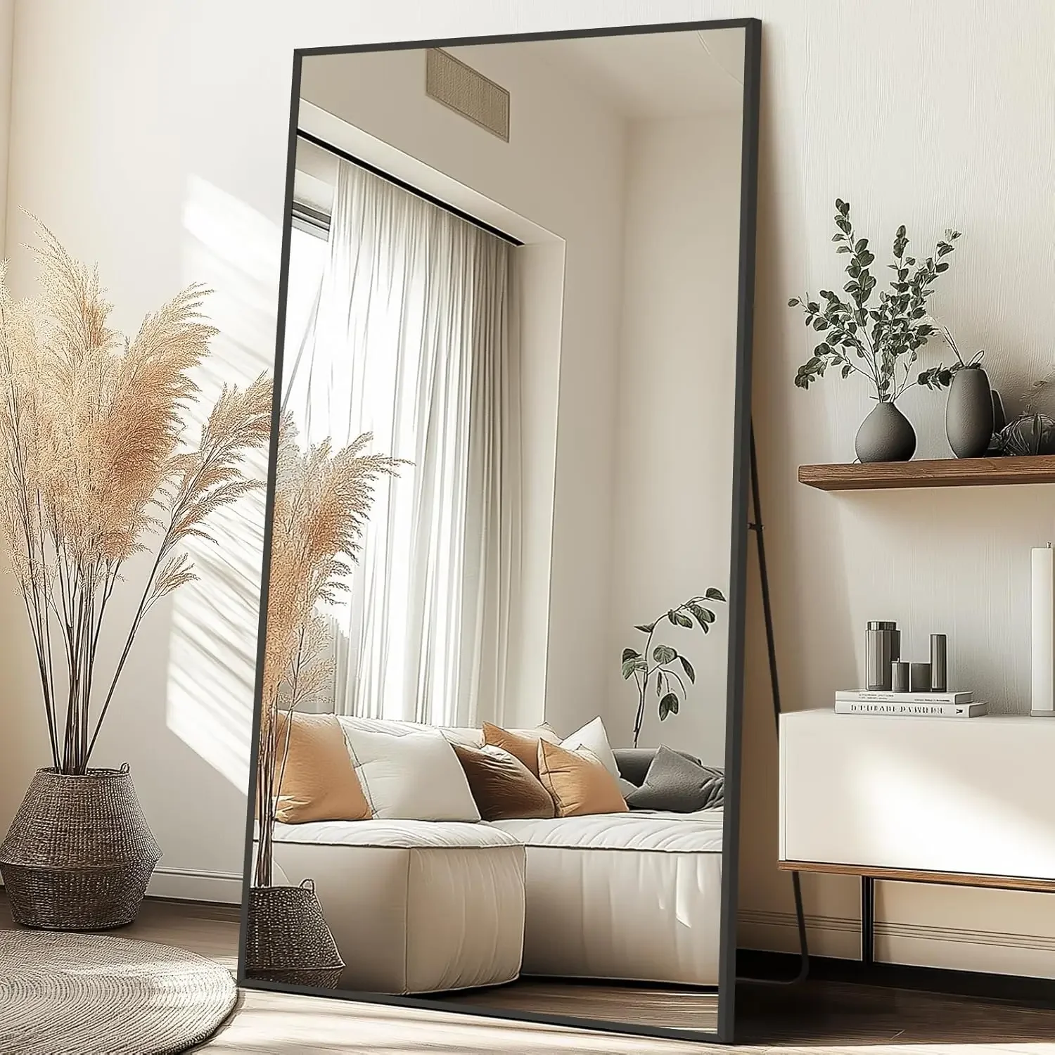 Large Full Body Mirror for Bedroom Living Room Gym, Black Mirror Full Length with Tempered Glass,