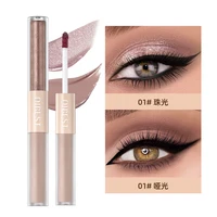 QIBEST Double-head Glitter Liquid Eyeshadow Contour Blush Pigment Silkworm Shimmer Matte Natural Cheek Shadow Cream Eyes Makeup 1