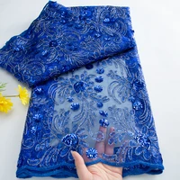 Tissu en dentelle de tulle brodé français de luxe 2026 pour robe de mariée, style africain nigérian, matériau de couture, 5 yards 6