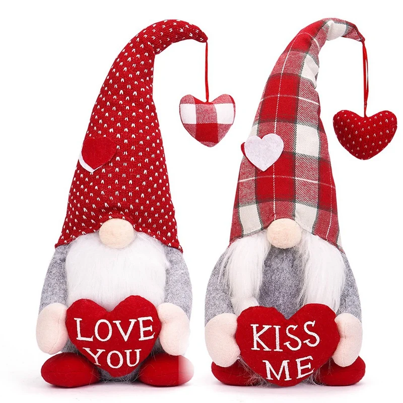 

Valentines Day Gnome Decor - 2Pcs Valentine Gnomes Plush Home Table Decorations, Mr & Mrs. Sweet Swedish Gnome About 16X16x44cm