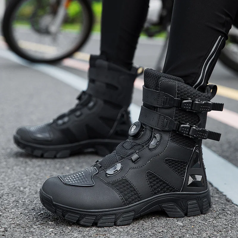 Vintage Motorcycle Boots Men Women Casual Motorcycle Shoes Black Touring Biker Boots Anti-slip Motocross Wear-resisting