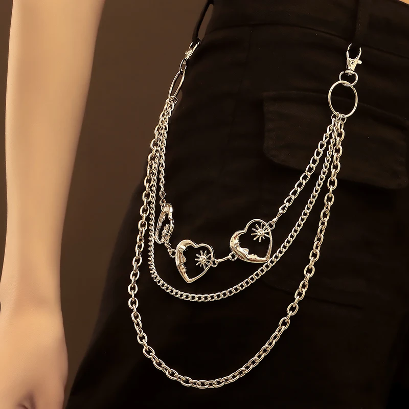 Punk Multilayer Chain Trouser Hipster Pant Jean Keychain Women Fashion Heart Bear Waist Belt Wallet Chain Jewelry Accessories