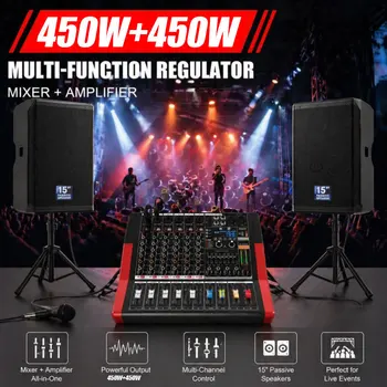 6-Channel with 450W Amplifier Audio Mixer for Performance | Sound Bar with Power Amplifier, 450W Power Output, 7-Stage Equalizer, 99 DSP Effects, Bluetooth & USB Playback 6