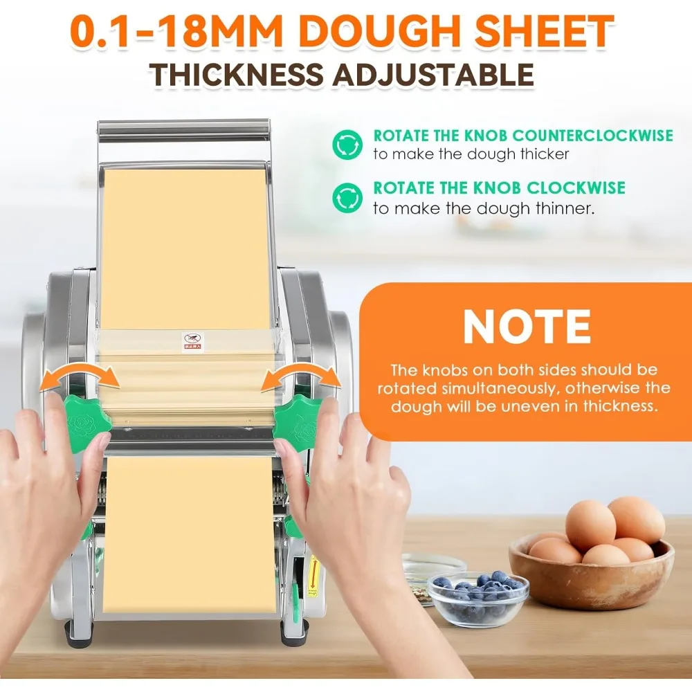 Commercial Pasta Maker Machine Electric Dough Roller Noodle Making Machine with 2/6mm and 2.5mm Round Blade Thickness Adjustable 3