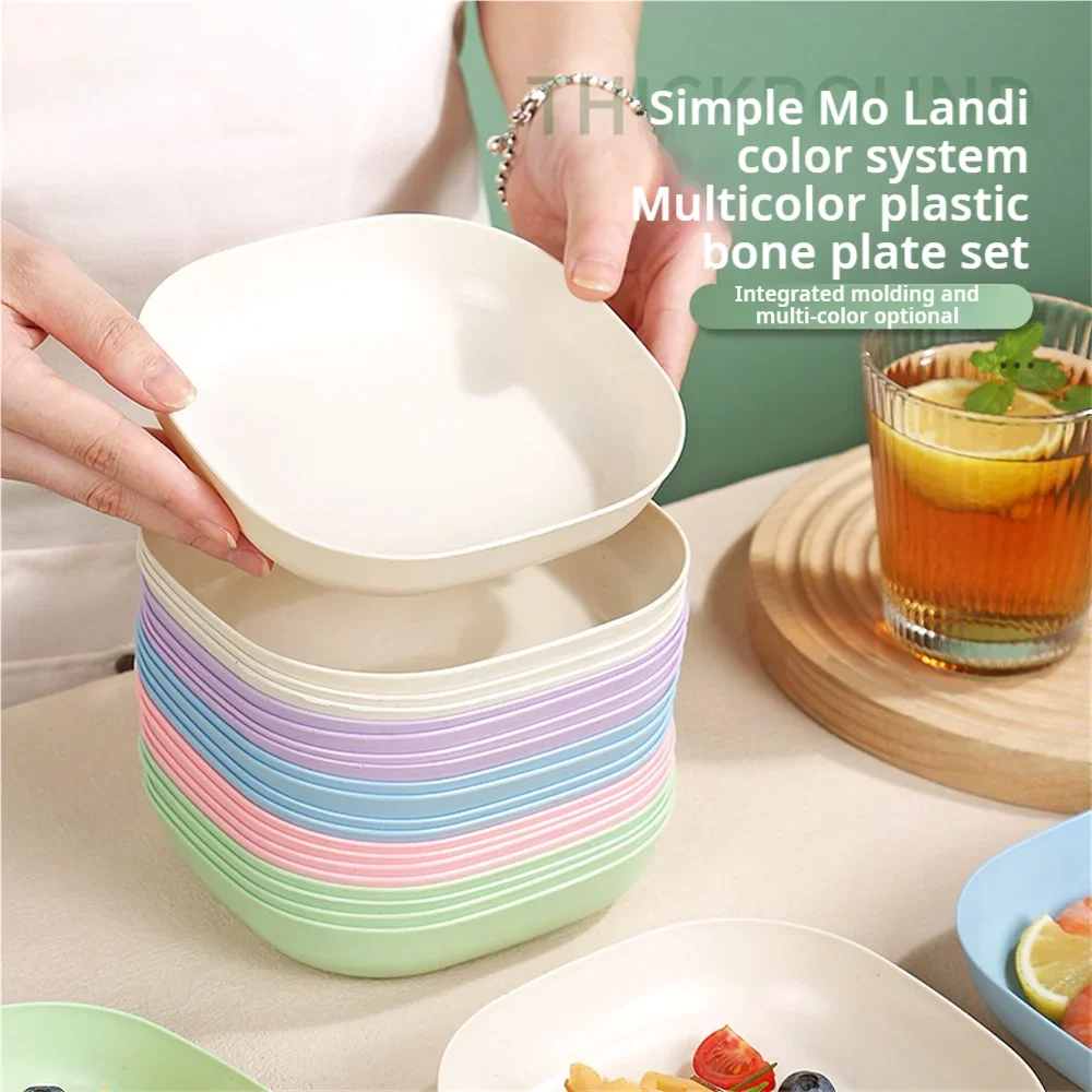 10Pcs Plastic Dinner Plates Multi-function Spit Bone Dish Round Square Set