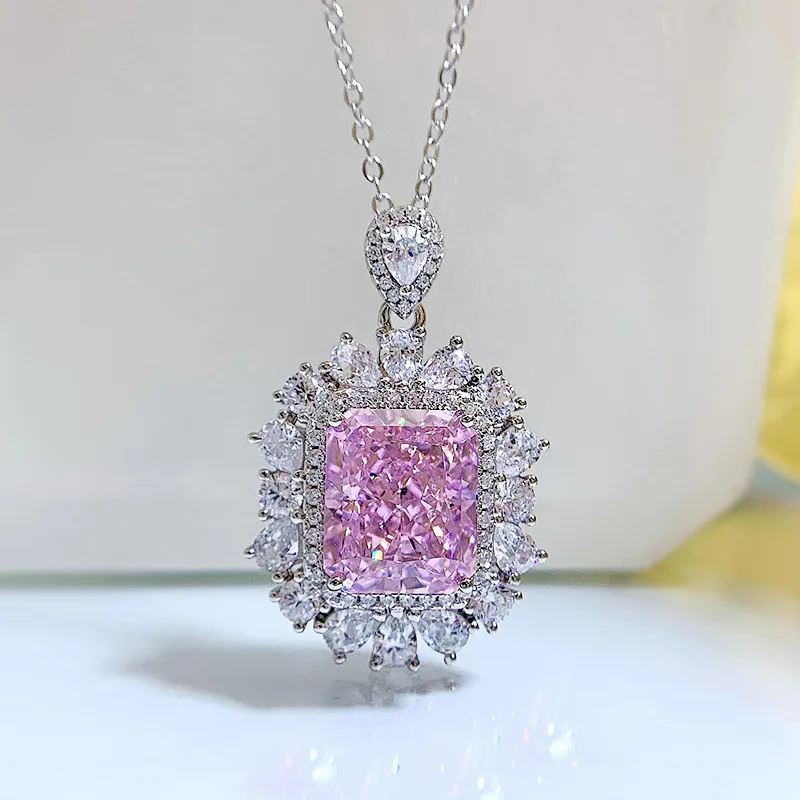 

DYGYD 100% S925 Sterling Silver High Carbon Diamond 10*12 Pink Diamond Necklace Women's 6 Carat Sunflower Pendant High Jewelry