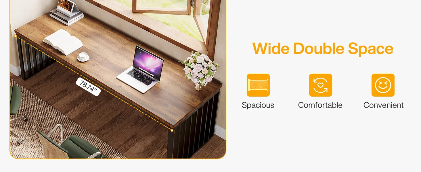 large wide double space, spacious ample, comfortable, convenient two people 2 person computer desk