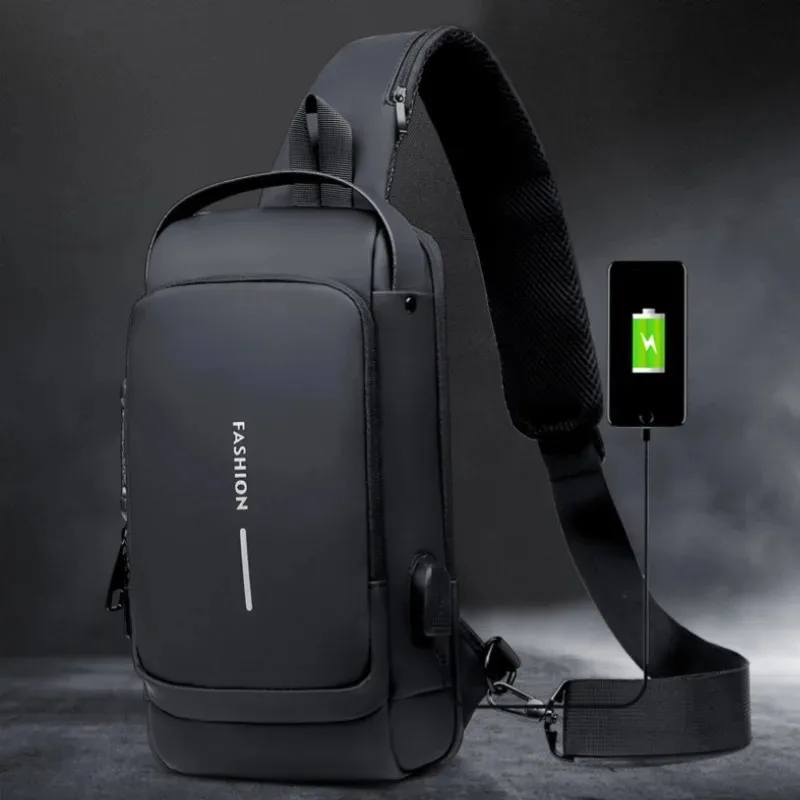 Men's Anti Theft Sling Bag USB Charging Port Crossbody Chest Shoulder Bag Travel Daypack Waterproof Messenger Bag for Men