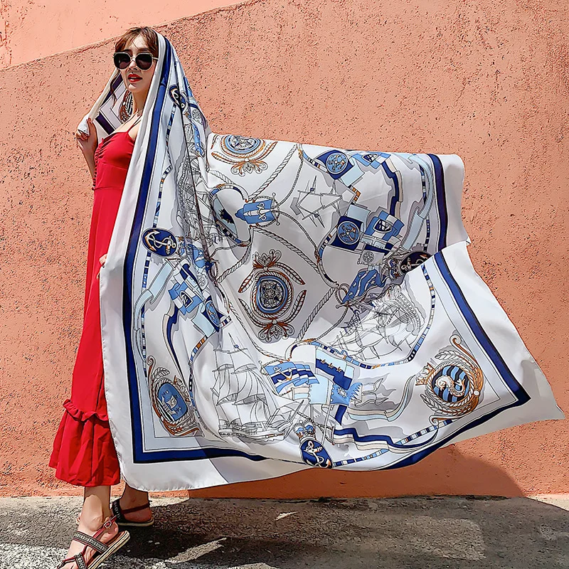 140x180cm Celebrity With The Same Cover-Ups Women Large Beach Dress Bikini Bathing Swimwear Sunburn Protection Sarong Wrap Scarf 2