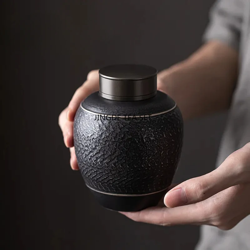 Large capacity ceramic tea storage tank coarse ceramic sealed moisture-proof tea set accessories process tea storage jar
