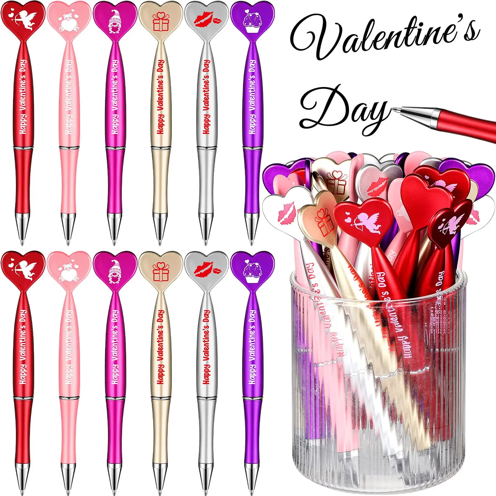 

6Pcs Valentine's Day Heart Shape Pens Black Gel Ink Rollerball Pens for Office School Supplies Birthday Presents ballpoint pen