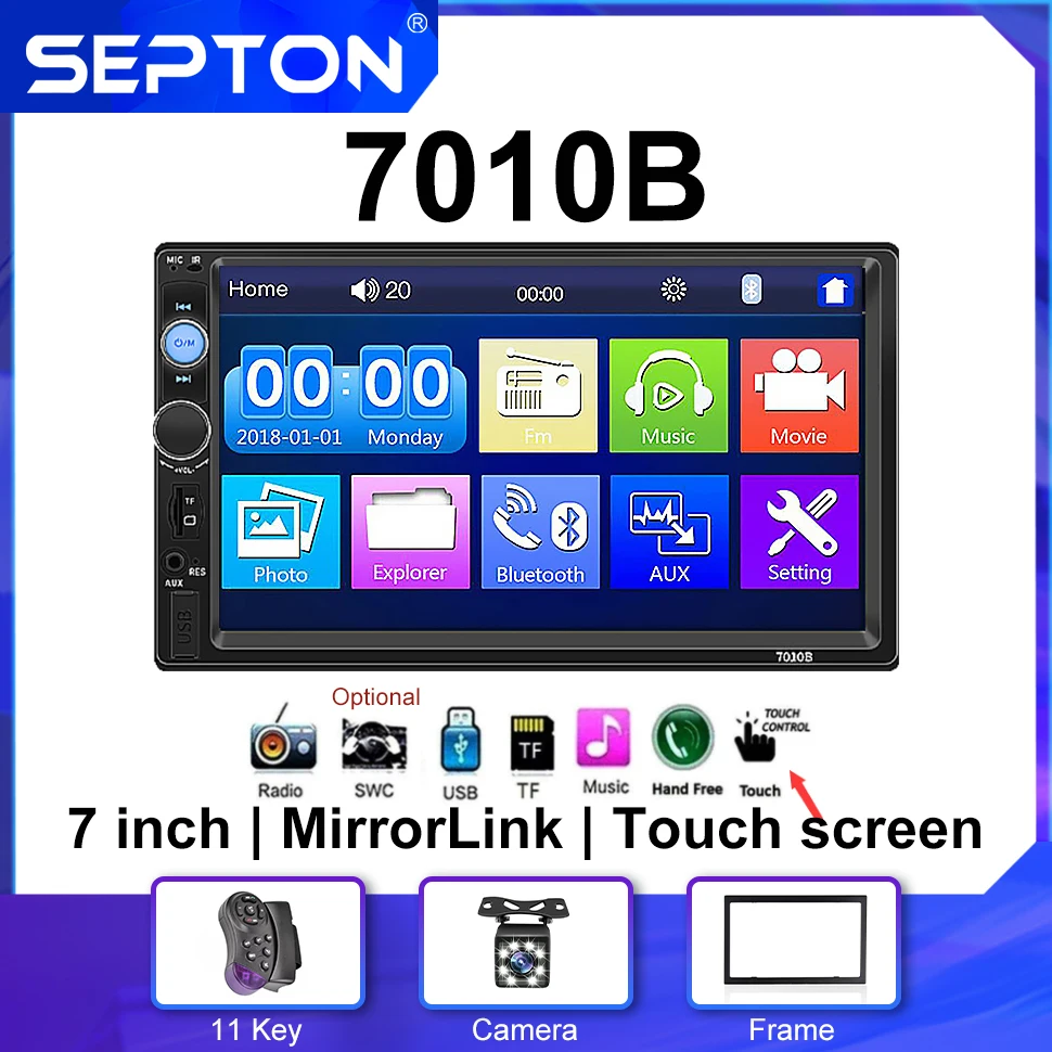 

SEPTON Multimedia Video Player 7010B Support for Universal Car MP5/BT/FM/SWC 2 Din 7 Inch Car Stereo Radio HD Touch Screen CE