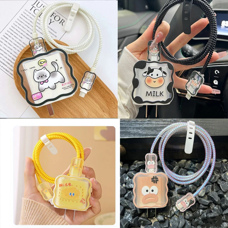 Ins Corea Cute Cartoon Charger Head Line Winder Holder Cord Bite Custodia Protettiva Per Cavo Usb Per Apple Iphone 18/20W Cover In Silicone