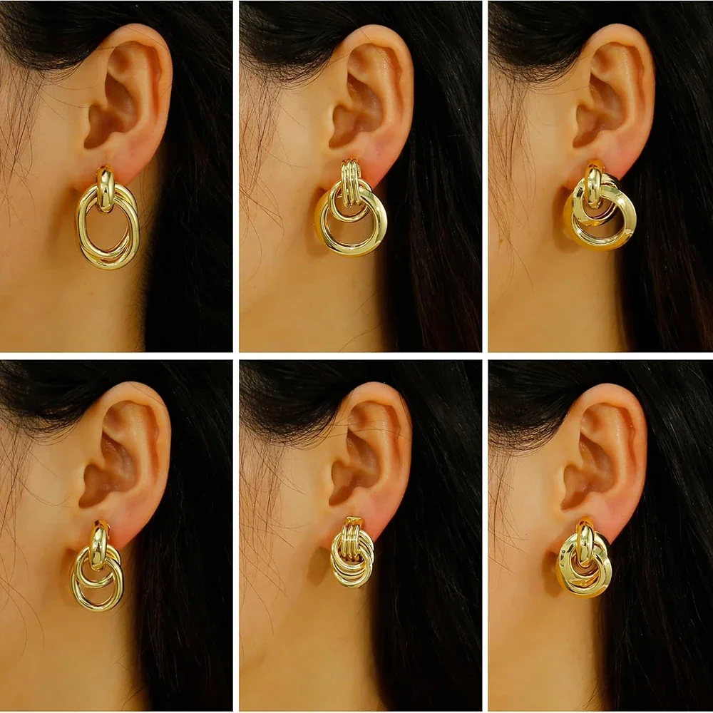 6pair/set 18K Gold Plated Knot Earrings Multilayer Geometric Stianless Steel Statement Earring Set Femal Party Gift Chic Jewelry