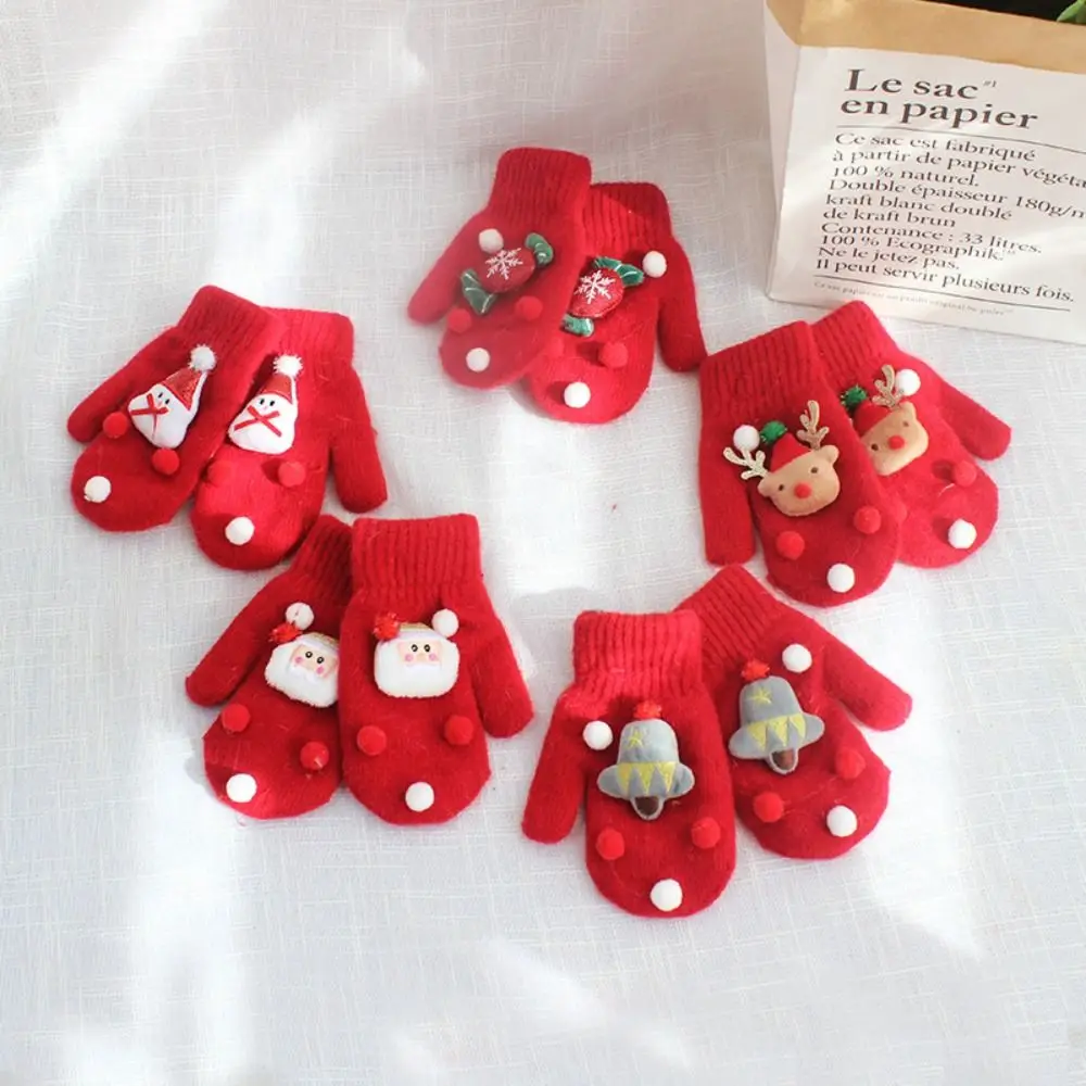 Elk Present Winter And Autumn Plus Velvet Christmas  Mittens Santa Claus Printed Women Knitted Gloves Full Fingers Gloves