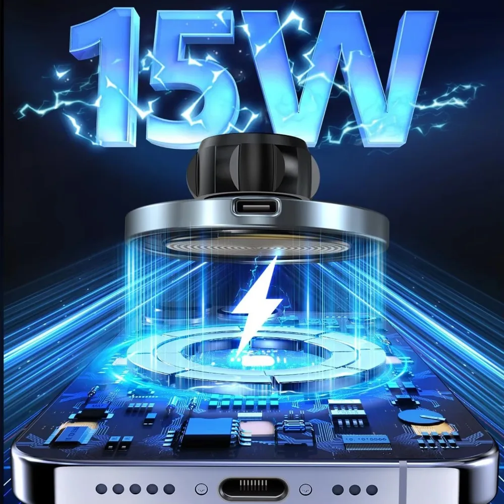 Magnetic Wireless Fast Charging Car Phone Mount with 15W Power