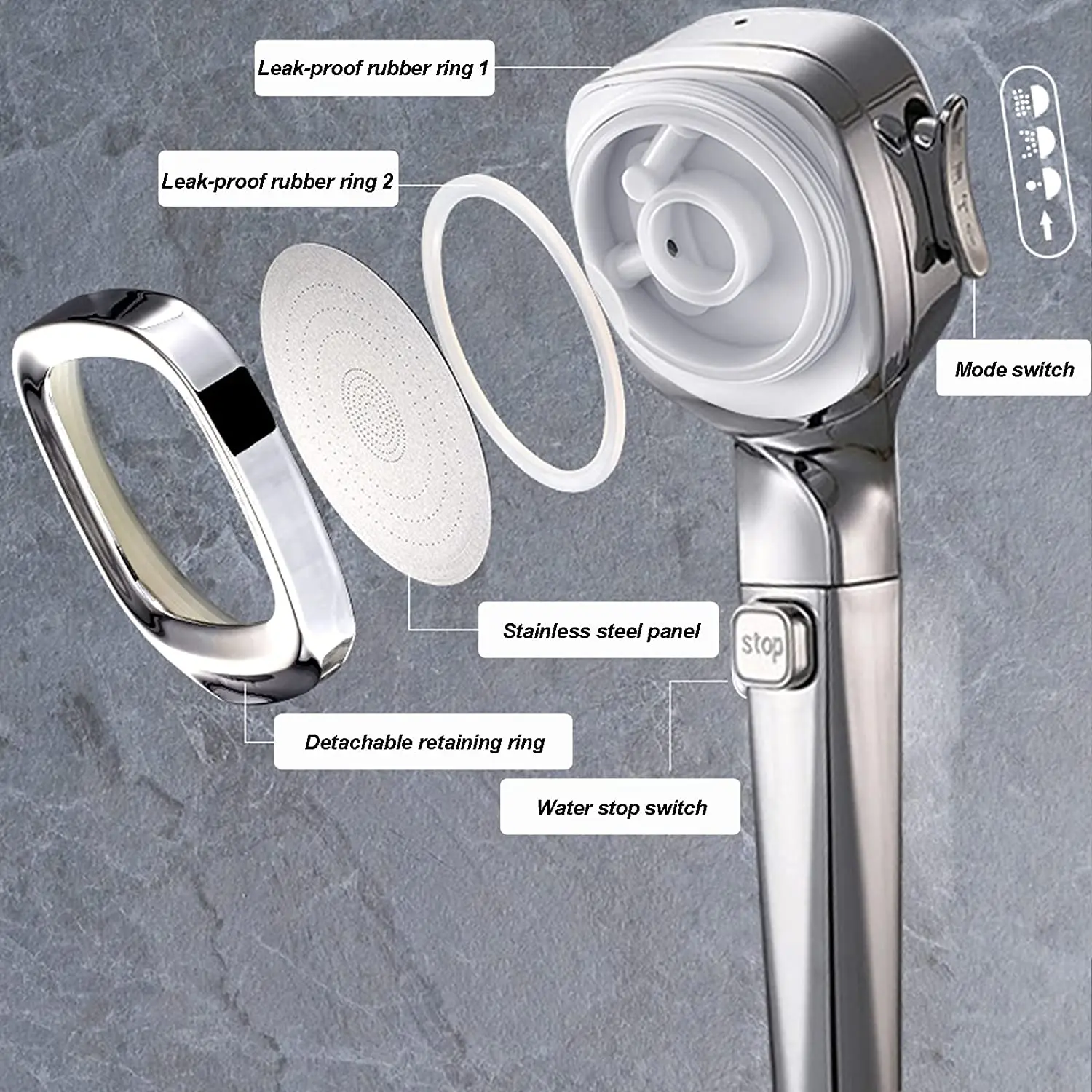 New 4 Mode High Pressure Shower Head With Stop Button Filter Water Sprayer Adjustable Shower Nozzle Spa Shower Head for Bathroom 3