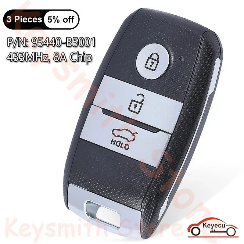 

KEYECU 3 Buttons 433MHz 8A Chip for Kia K3 2015 2016 Auto Smart Remote Control Key Fob Replacement P/N: 95440-B5001 95440 B5001