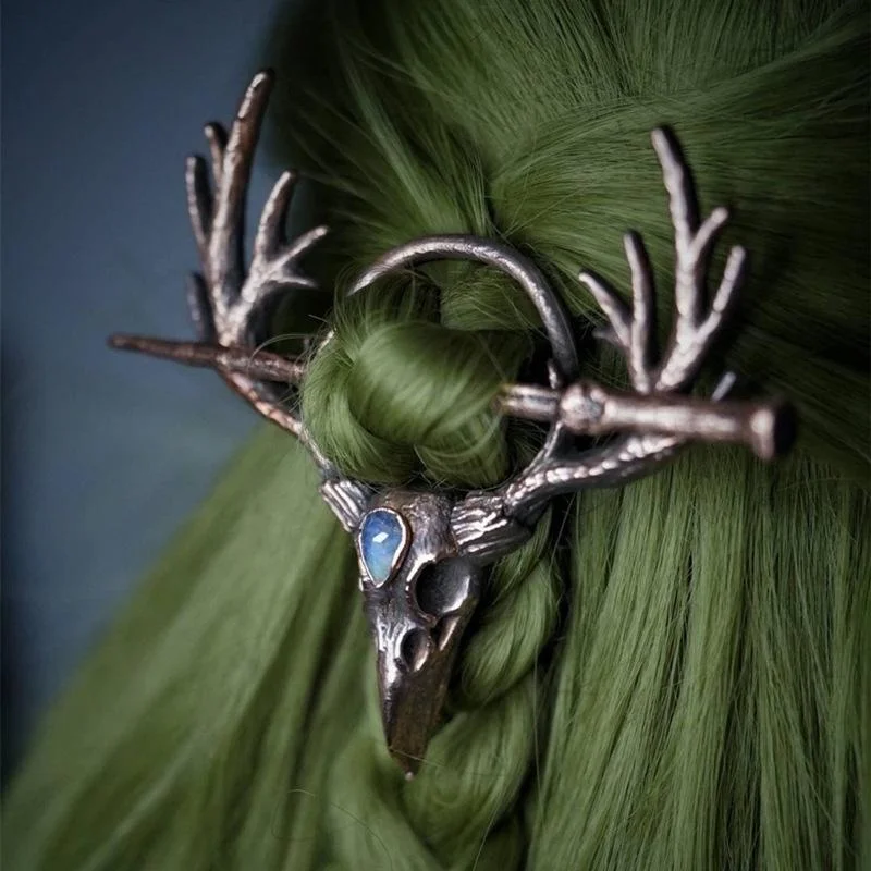Vintage Hair Sticks for Women Gothic Retro Maple Crow Skull Antler Hair Chopsticks Hairpins Hair Accessories