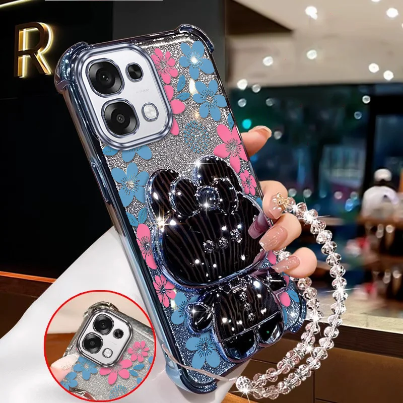 3-Piece Blue Floral Phone Case Set with Lanyard and Stand