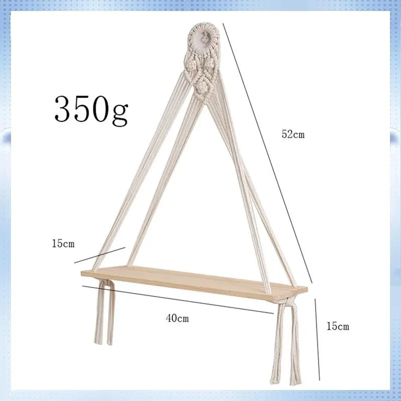 X51A-2PCS Hanging Shelf Bohemian Wooden Shelf Plants Floating Rope Shelves Decorative Holder B