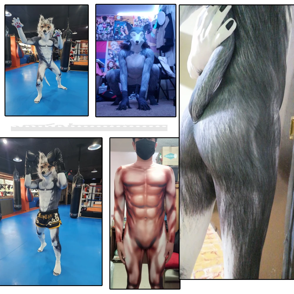 Wolf Husky cosplay costume Petsuit Animal Clothes with Tail for Halloween Party Role Play