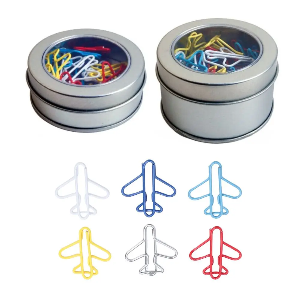 25Pcs/50Pcs 비행기 종이 클립 비행기 모양 멀티 컬러 비행기 모양 종이 클립 소형 플라스틱 코팅 금속