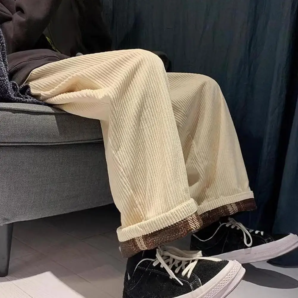 

Men Sweatpants Thick Plush Men's Cargo Pants with Drawstring Elastic Waist Wide Leg Soft Warm Material for Commute Outdoor