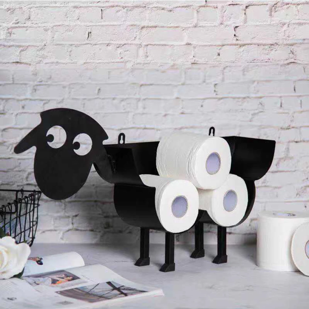 Funny Sheep Toilet Holder Paper Storage,Animals Storage Paper Holders for  Bathroom,Freestanding Metal Animal Toilet Paper Storage Home Decor,Black