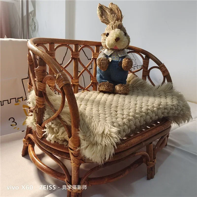Newborn Infant Photo Shoots Props 1pc Retro Handwoven Rattan Baby Basket Sofa Chair Wooden-like Studio Photography Accessories