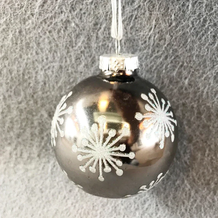 

Christmas ornament glass pendant gift foreign trade shopping mall store layout ceiling 6.5cm gray snowflake ball