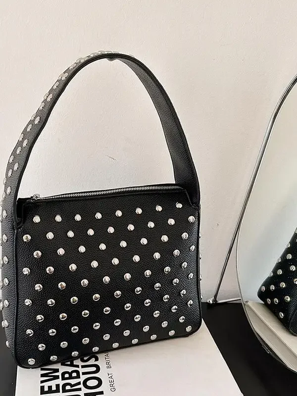 2024 Autumn and Winter New Rivets Handbag Underarm Bag Women's Bag Street Trend Punk Women's Shoulder Bag Handbag