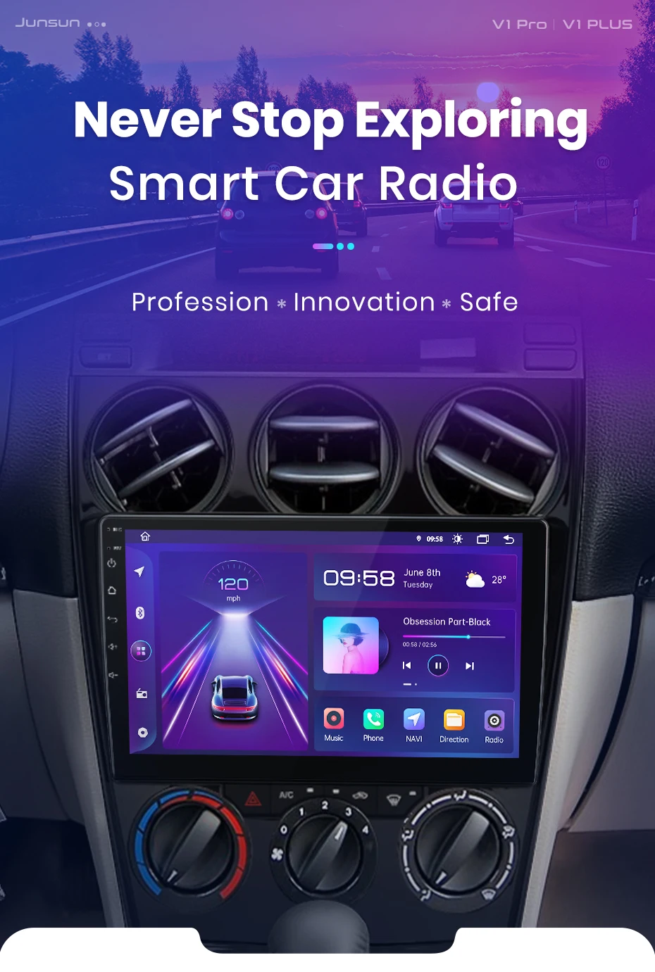 Junsun AI Wireless CarPlay für Apple Android Auto Autoradio für Mazda 6 2004 2005 2006 2007 2008–2015 Multimedia Navi Stereo – Detail 1