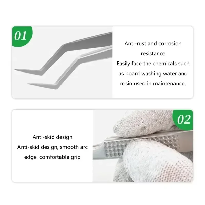 Tin Planting Tweezers Corrosion-Resistant Tools for Soldering and IC Chip Micro-repair Pliers Stainless Steel