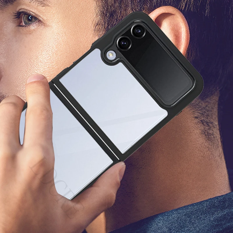 Per Samsung Z Flip 4 Cover Samsung Z Flip 4 Capas Back Trasparente Cornice Nera Clear Fundas Samsung Galaxy Z Flip 4 Flip4