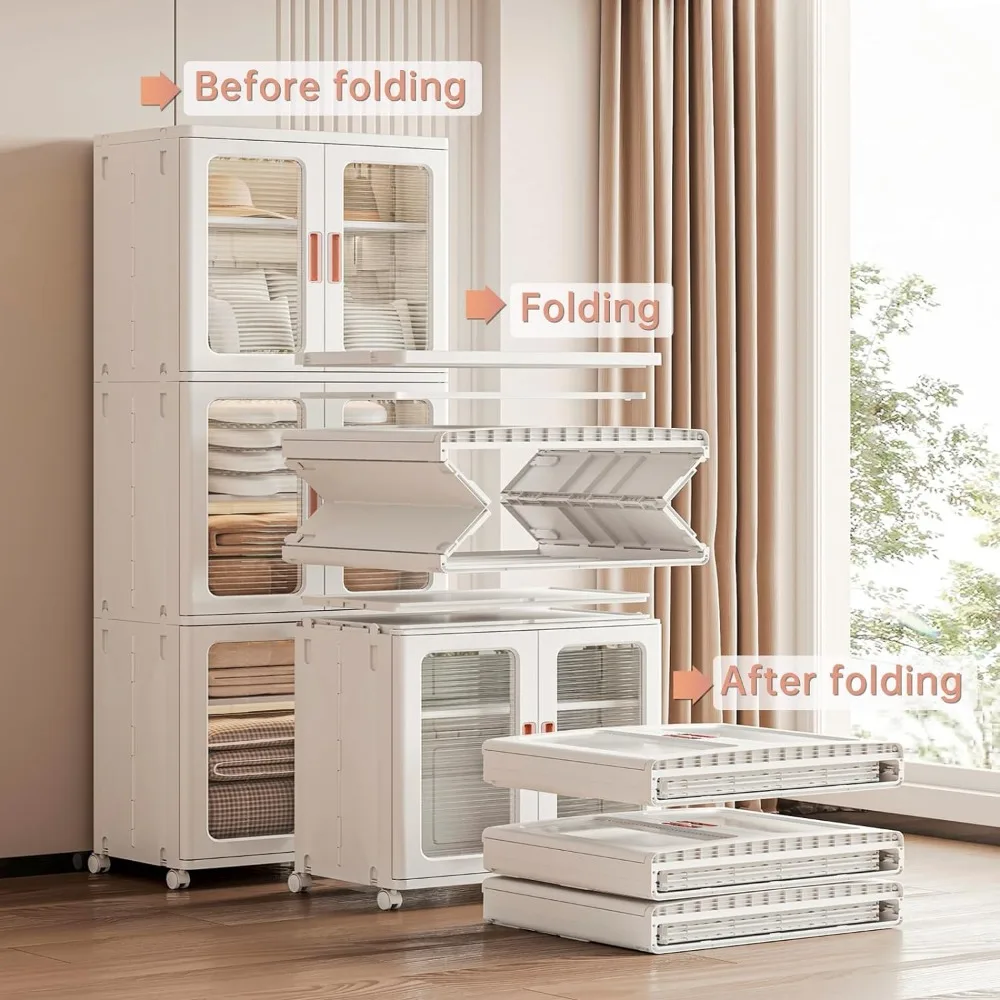 3-Tier Stackable Storage Cabinet Portable Pantry Organizer with Locking Wheels Customizable Closet Cupboard Home Organization