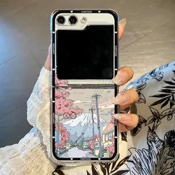 Japanese Anime Landscape Phone Case with Mount Fuji Design - Clear Hard Folding Cover for Samsung ZFlip 3 (Style 1)